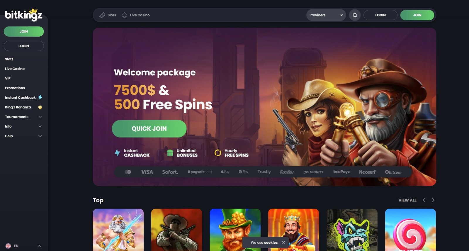 Bitkingz Casino Game Selection Screenshot