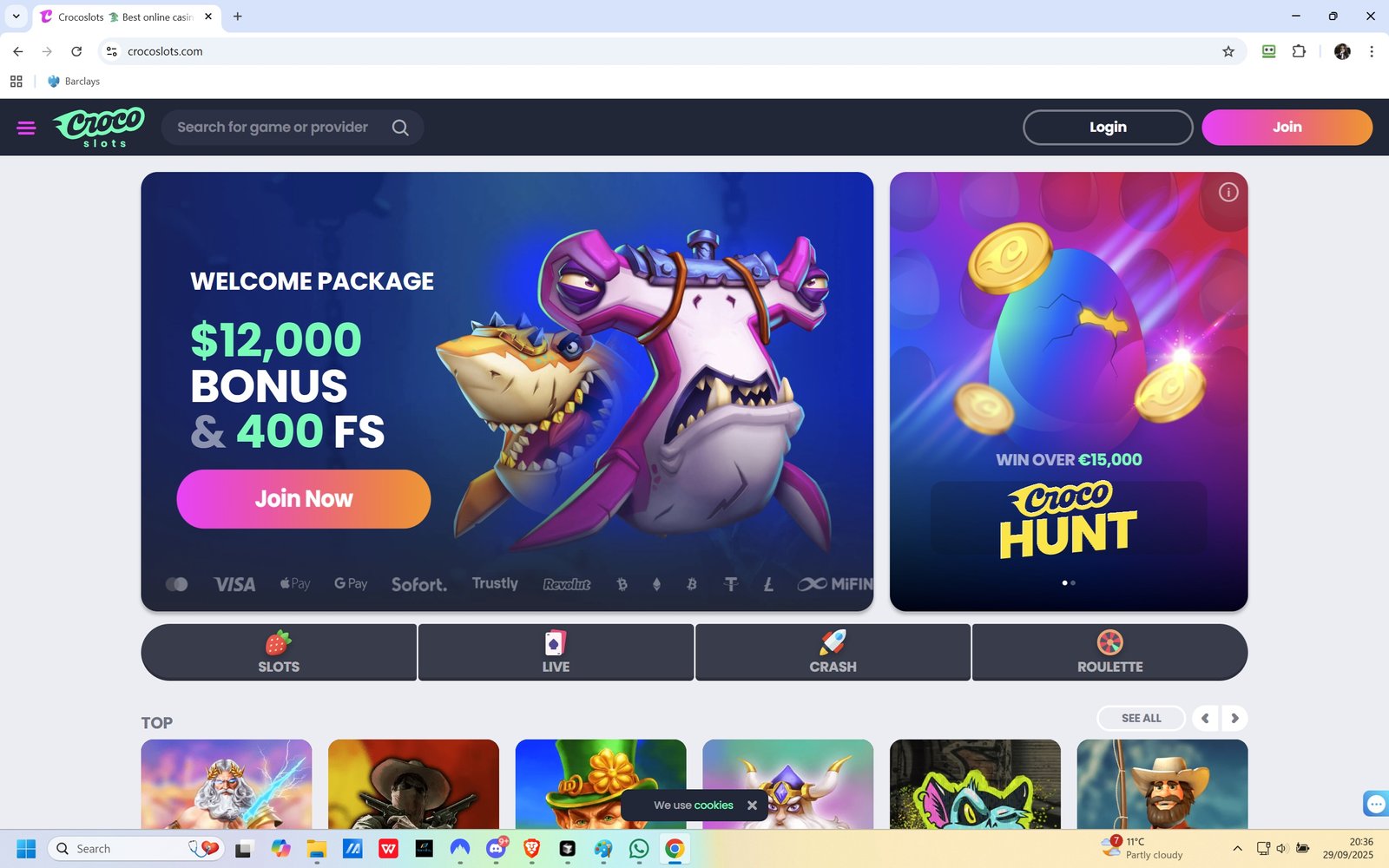 Crocoslots Casino Game Selection Screenshot