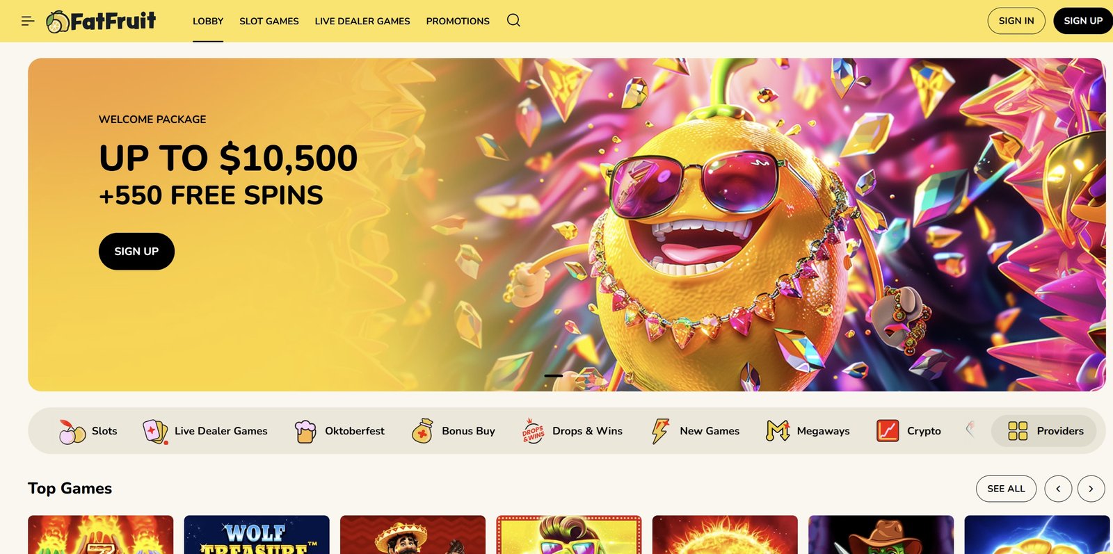 Fat Fruit Casino Game Selection Screenshot