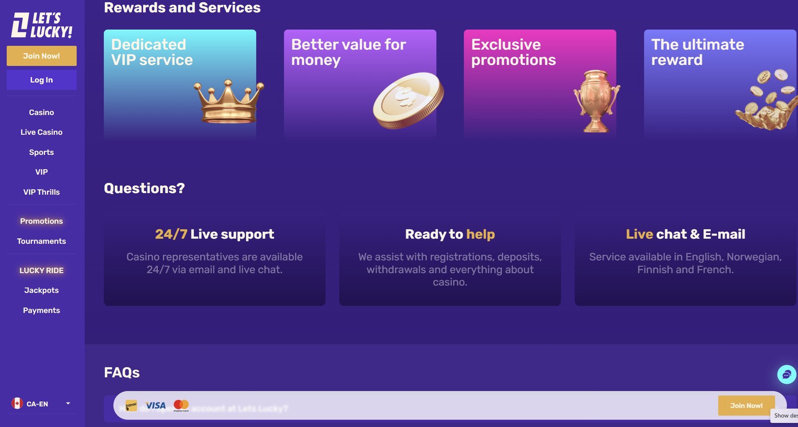 Let's Lucky Casino Live Games Screenshot