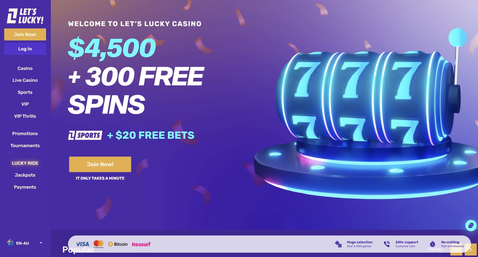 Let's Lucky Casino Game Selection Screenshot