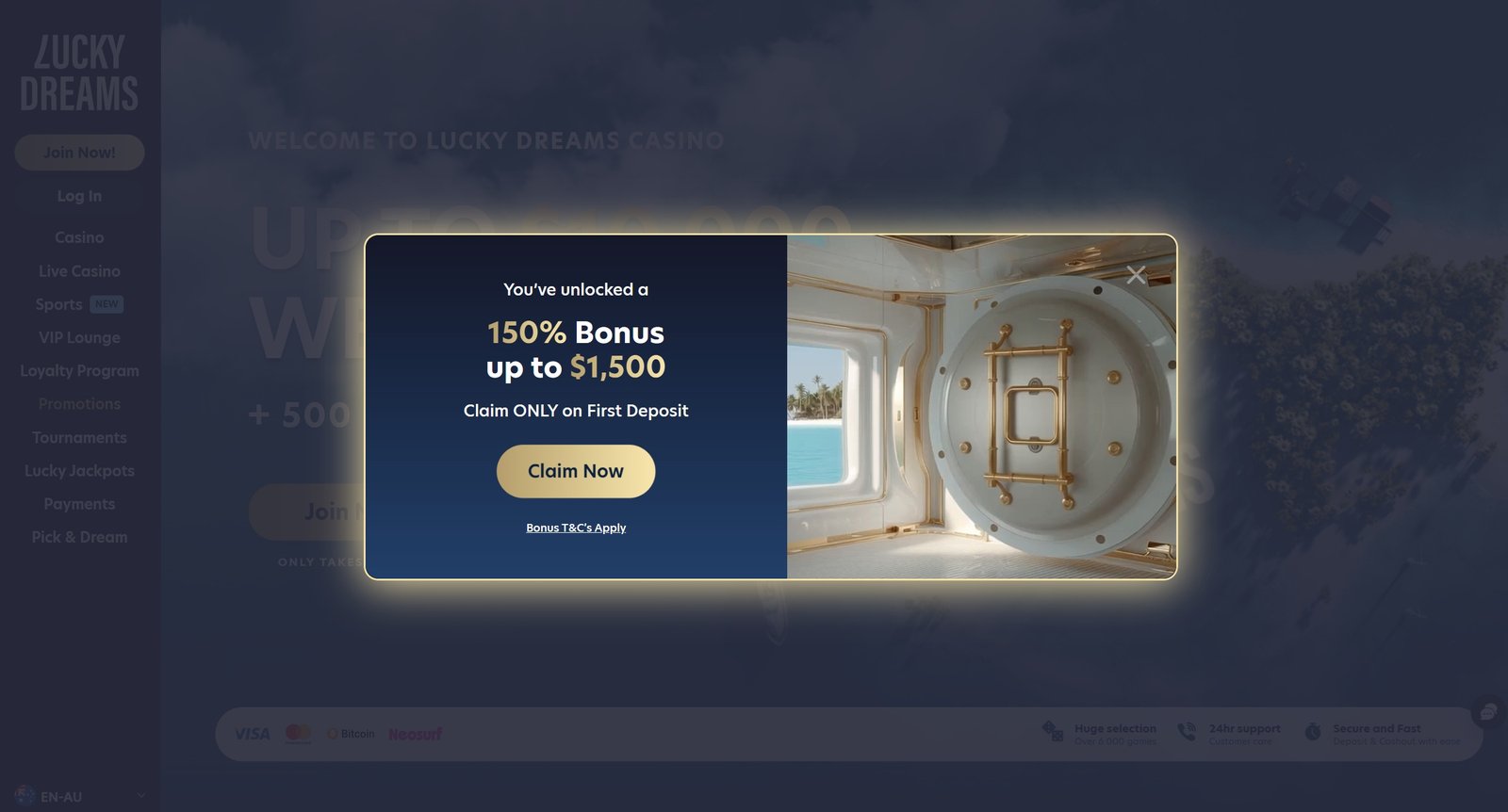 Lucky Dreams Casino Bonus Screenshot