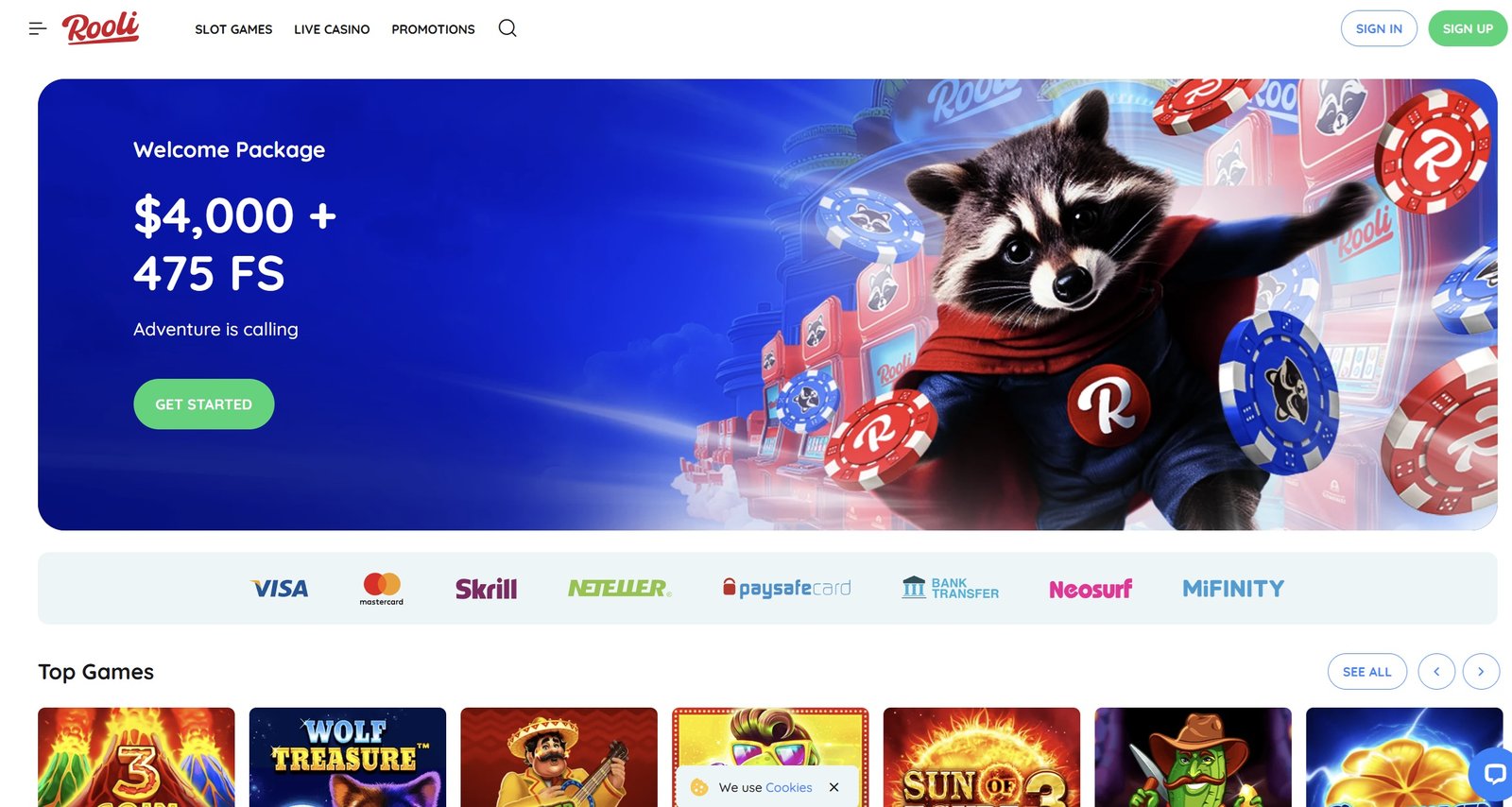 Rooli Casino Game Selection Screenshot