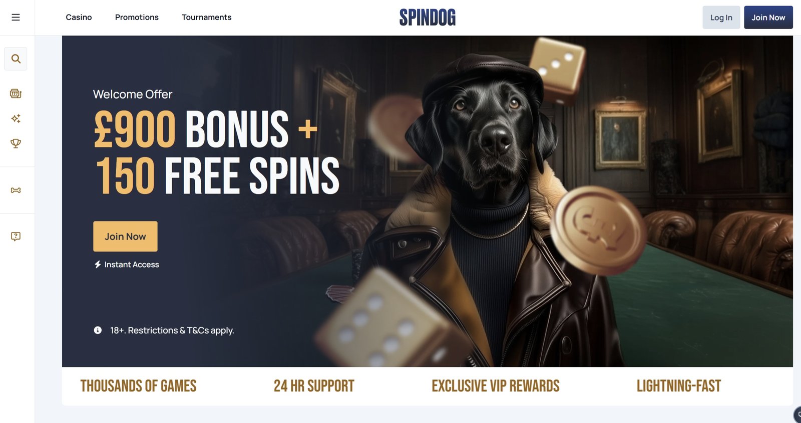 SpinDog Casino Game Selection Screenshot